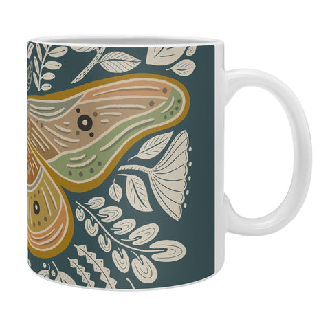 Carey Copeland Moth Floral Gold BlueGreen Coffee Mug