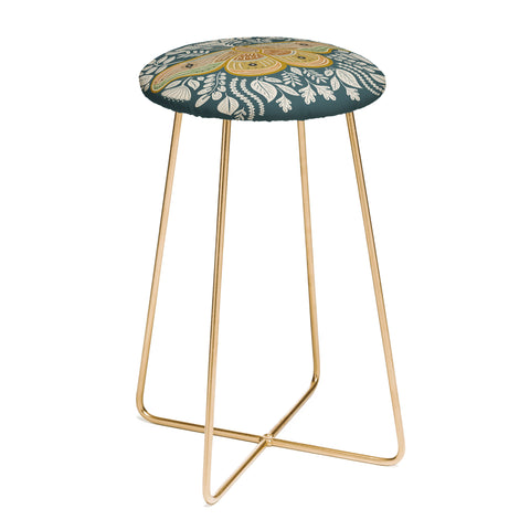 Carey Copeland Moth Floral Gold BlueGreen Counter Stool