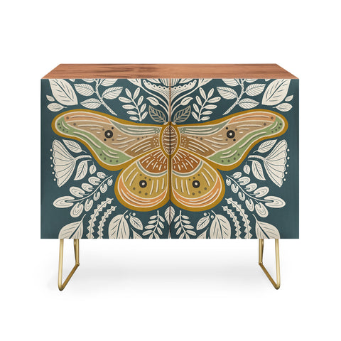 Carey Copeland Moth Floral Gold BlueGreen Credenza