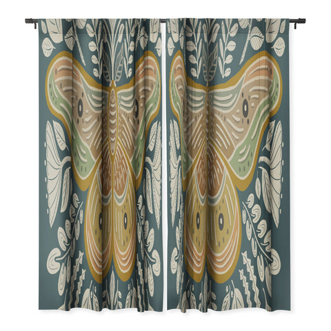 Carey Copeland Moth Floral Gold BlueGreen Blackout Non Repeat