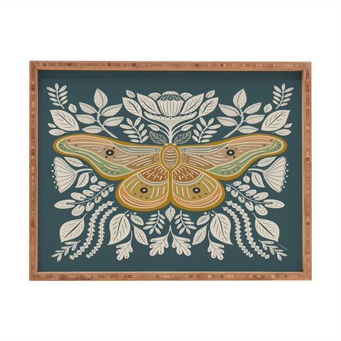 Carey Copeland Moth Floral Gold BlueGreen Rectangular Tray