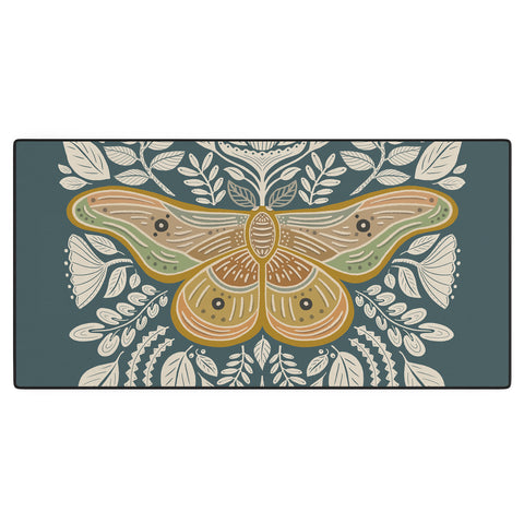 Carey Copeland Moth Floral Gold BlueGreen Desk Mat