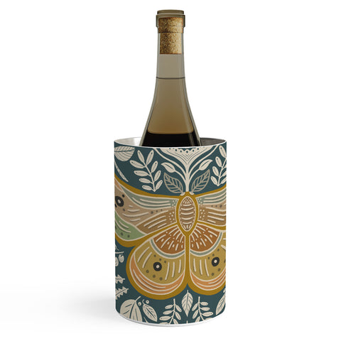 Carey Copeland Moth Floral Gold BlueGreen Wine Chiller