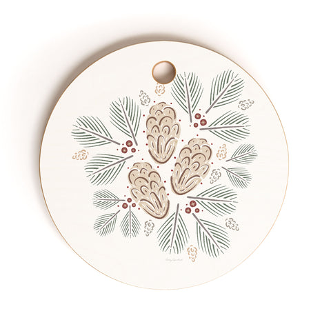Carey Copeland Pinecones and Pine needles Cutting Board Round