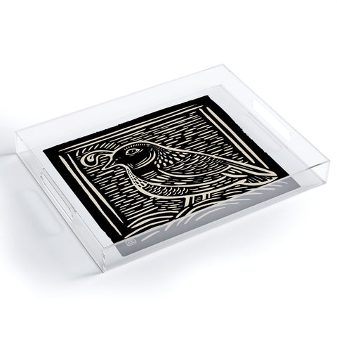 Carey Copeland Quail Block Print Black Beige Acrylic Tray
