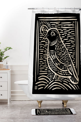 Carey Copeland Quail Block Print Black Beige Shower Curtain And Mat