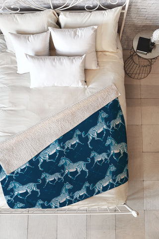 Caroline Okun Blue Zebra Safari Fleece Throw Blanket