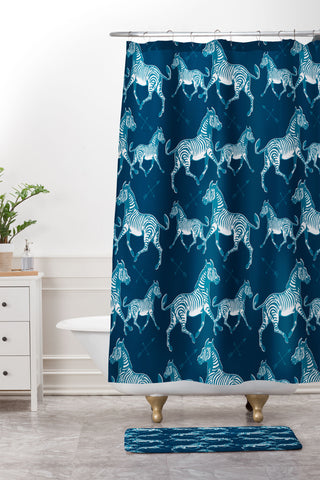 Caroline Okun Blue Zebra Safari Shower Curtain And Mat