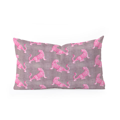 Caroline Okun Leaping Pink Tigers Oblong Throw Pillow