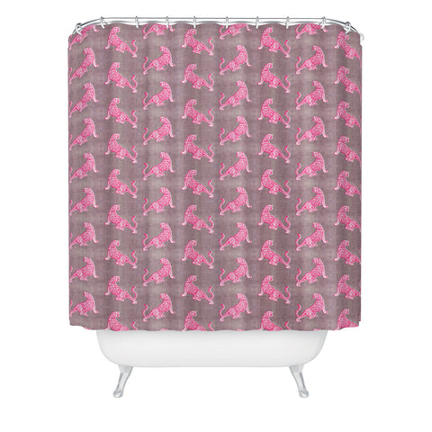 Caroline Okun Leaping Pink Tigers Shower Curtain