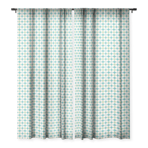Caroline Okun Mid Century Modern Teal Sheer Window Curtain