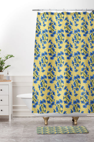 Caroline Okun Swedish Gingham Blooms Shower Curtain And Mat