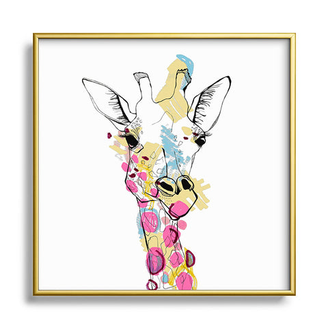 Casey Rogers Giraffe Color Metal Square Framed Art Print