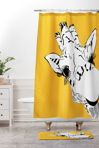 Casey Rogers Giraffe Yellow Shower Curtain And Mat