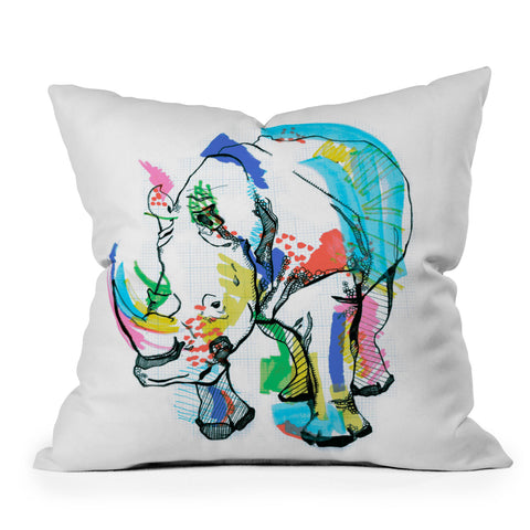 Casey Rogers Rhino Color Throw Pillow
