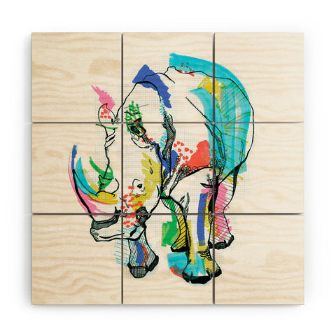 Casey Rogers Rhino Color Wood Wall Mural