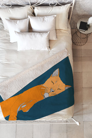 Casey Rogers Sleepy Cat Fleece Throw Blanket