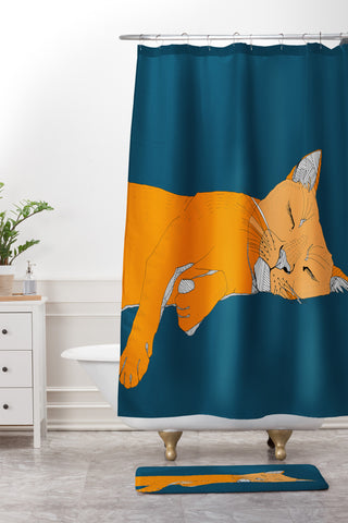 Casey Rogers Sleepy Cat Shower Curtain And Mat