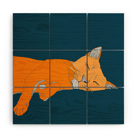 Casey Rogers Sleepy Cat Wood Wall Mural