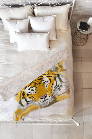 Casey Rogers Sleepy Tiger Fleece Throw Blanket