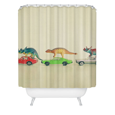 Cassia Beck Dinosaurs Ride Cars Shower Curtain
