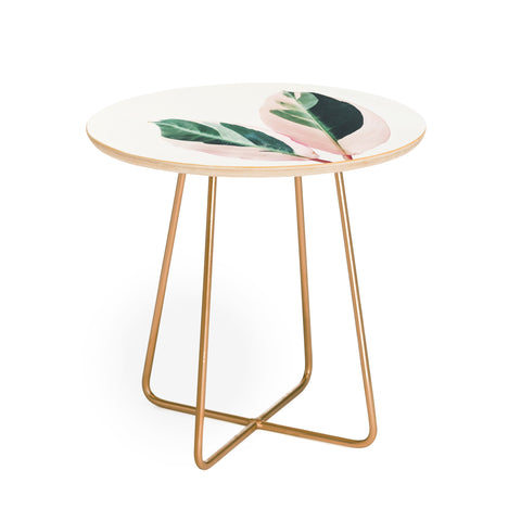 Cassia Beck Pink Leaves I Round Side Table