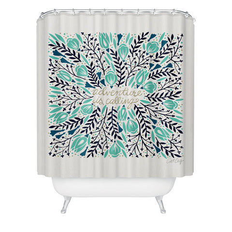Cat Coquillette Adventure is Calling Navy Mint Shower Curtain