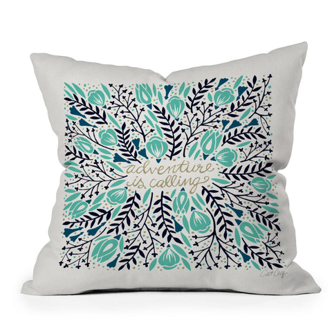 Cat Coquillette Adventure is Calling Navy Mint Throw Pillow