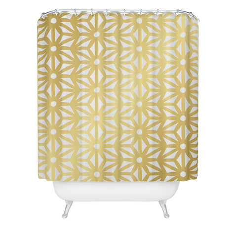 Cat Coquillette Asanoha Pattern Gold Shower Curtain