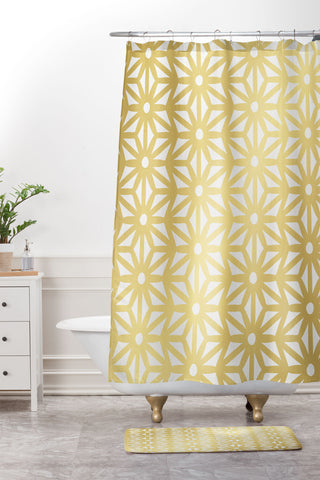 Cat Coquillette Asanoha Pattern Gold Shower Curtain And Mat