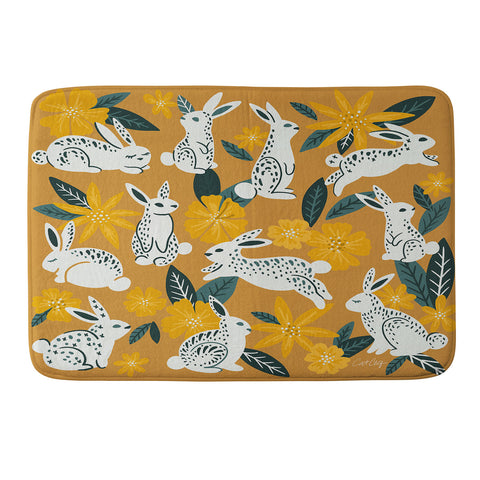 Cat Coquillette Bunnies Blooms Ochre Teal P Memory Foam Bath Mat