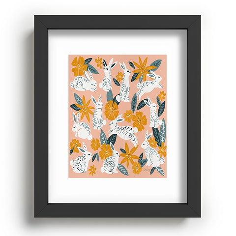 Cat Coquillette Bunnies Blooms Teal Blush Recessed Framing Rectangle