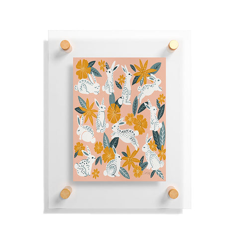 Cat Coquillette Bunnies Blooms Teal Blush Floating Acrylic Print