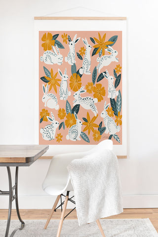 Cat Coquillette Bunnies Blooms Teal Blush Art Print And Hanger