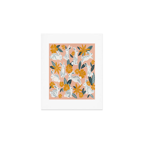 Cat Coquillette Bunnies Blooms Teal Blush Art Print