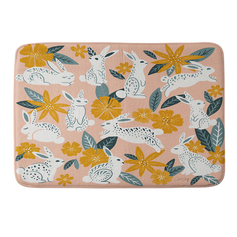 Cat Coquillette Bunnies Blooms Teal Blush Memory Foam Bath Mat