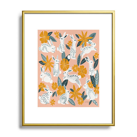 Cat Coquillette Bunnies Blooms Teal Blush Metal Framed Art Print