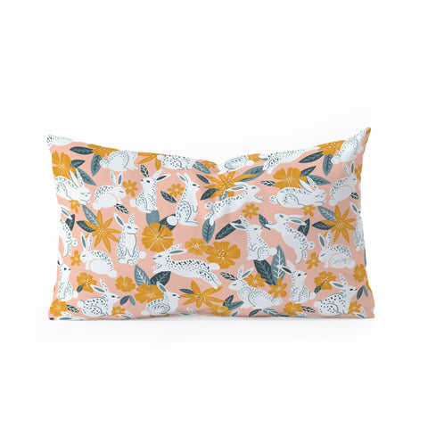 Cat Coquillette Bunnies Blooms Teal Blush Oblong Throw Pillow