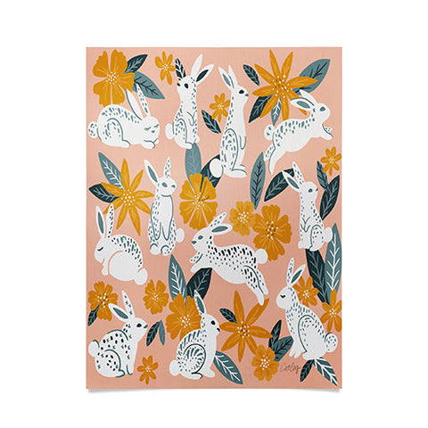 Cat Coquillette Bunnies Blooms Teal Blush Poster