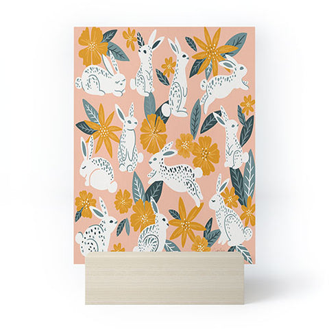 Cat Coquillette Bunnies Blooms Teal Blush Mini Art Print