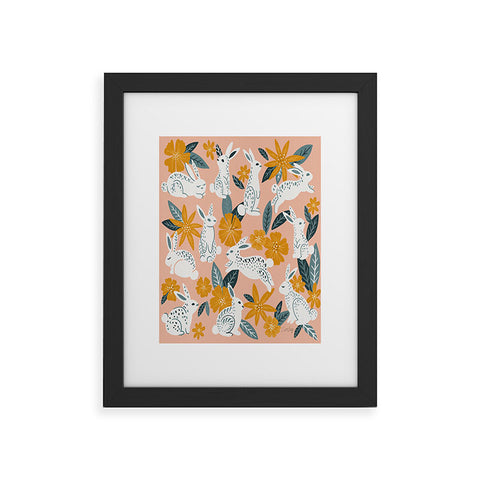 Cat Coquillette Bunnies Blooms Teal Blush Framed Art Print