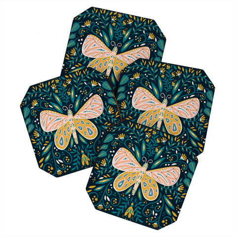 Cat Coquillette Butterfly Symmetry Teal Palet Coaster Set