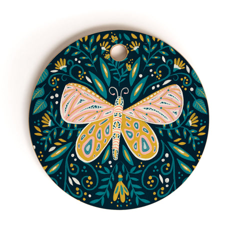 Cat Coquillette Butterfly Symmetry Teal Palet Cutting Board Round