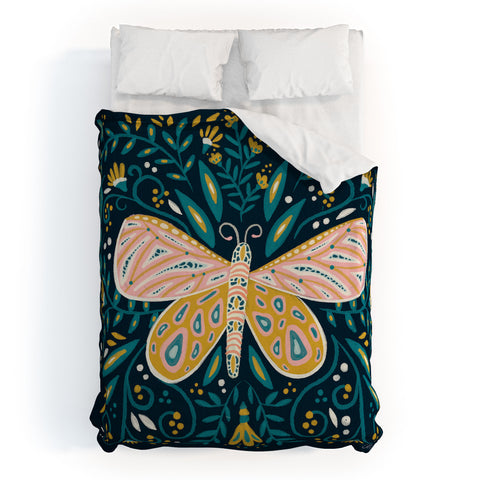 Cat Coquillette Butterfly Symmetry Teal Palet Duvet Cover