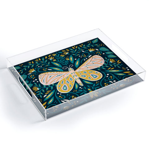 Cat Coquillette Butterfly Symmetry Teal Palet Acrylic Tray