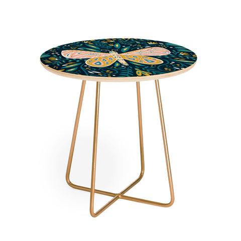 Cat Coquillette Butterfly Symmetry Teal Palet Round Side Table