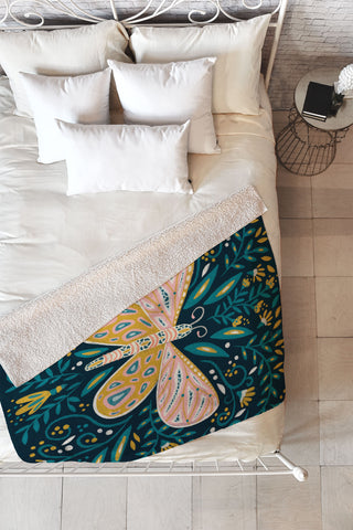 Cat Coquillette Butterfly Symmetry Teal Palet Fleece Throw Blanket
