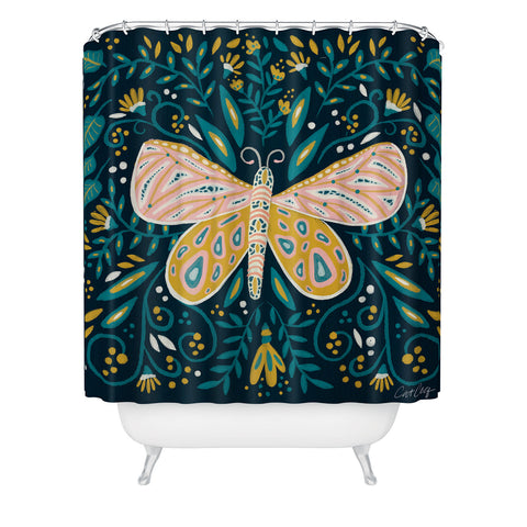 Cat Coquillette Butterfly Symmetry Teal Palet Shower Curtain