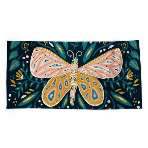 Cat Coquillette Butterfly Symmetry Teal Palet Beach Towel
