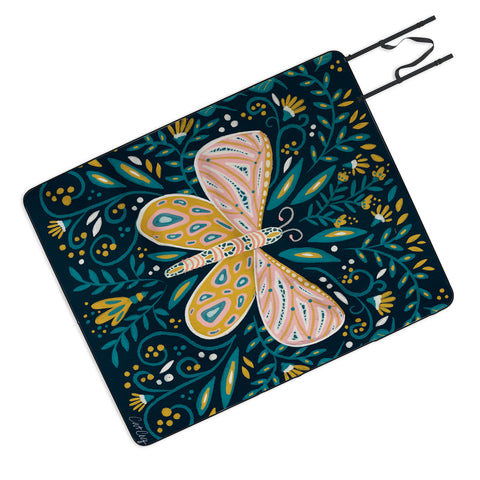 Cat Coquillette Butterfly Symmetry Teal Palet Picnic Blanket